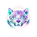 A psychedelic electronic music waveform design incorporating a jaguar silhouette tattoo design idea