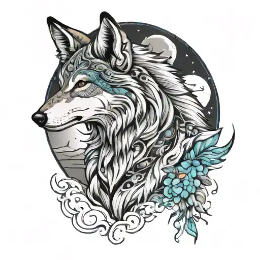 Turkish Wolf moon tattoo design idea
