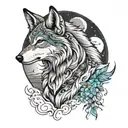 Turkish Wolf moon tattoo design idea