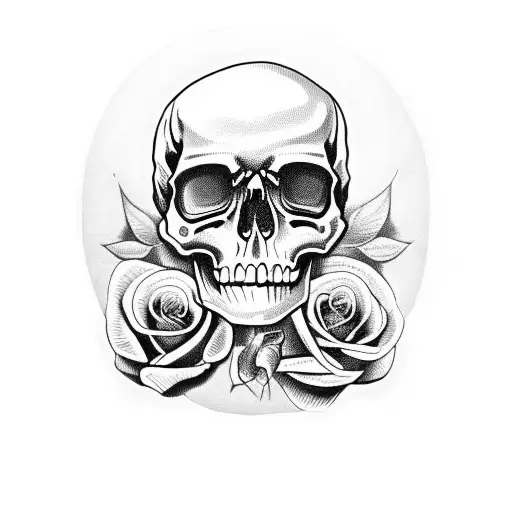 realistic Skull and Roses tattoo design idea
