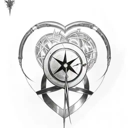 A pierced heart with movie reel wrapping around it, featuring symbols from Twilight and Hunger Games tattoo design idea