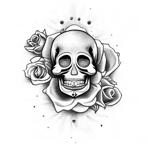sugar skull with two roses and a icecream tattoo design idea