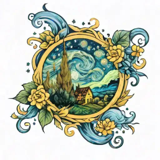 van gogh starry night band tattoo design idea