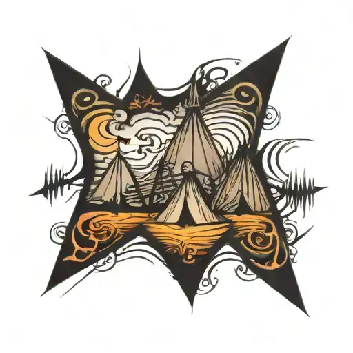 audio waveform forming the shape of featival tents tattoo design idea