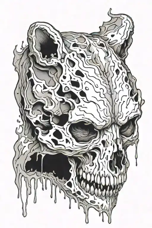 a bear skull that is half metal and half melting flesh tattoo design idea
