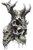 a haunting scene of a bear skull that is half metal and half melting flesh tattoo design idea