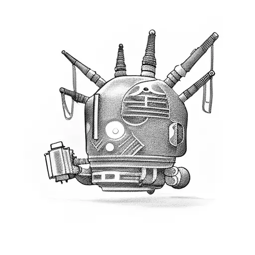 studio ghibli style tiny robot society tattoo design idea