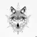 Create a dotwork design featuring a wolf and lightning tattoo design idea