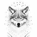 Create a dotwork design featuring a wolf and lightning tattoo design idea