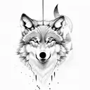Create a dotwork design featuring a wolf and lightning tattoo design idea