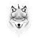 Create a dotwork design featuring a wolf and lightning tattoo design idea