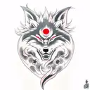Okami wolf full back tattoo with red sun behind tattoo design idea