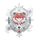 Okami wolf full back tattoo with red sun behind tattoo design idea