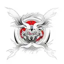 Okami wolf full back tattoo with red sun behind tattoo design idea