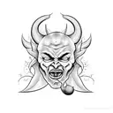 devil holding baby angle tattoo design idea