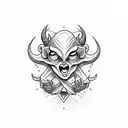 devil holding baby angle tattoo design idea