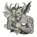 god devil and person holding tattoo design idea