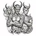 god devil and person holding tattoo design idea