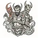 god devil and person holding tattoo design idea