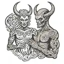 god devil and person holding tattoo design idea