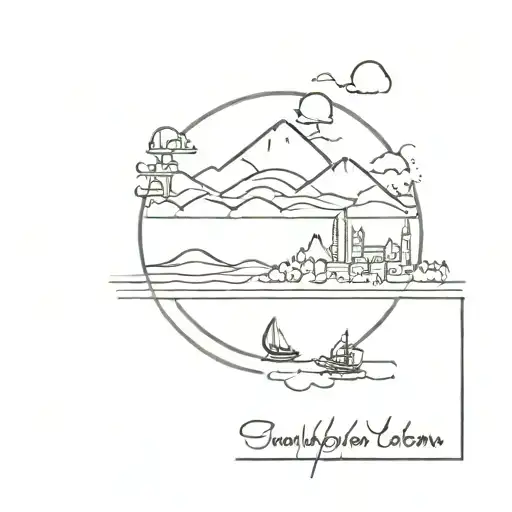 Minimalistic tattoo associated with the East, Istanbul, the tattoo can symbolically include the sea, mountains, bridge tattoo design idea