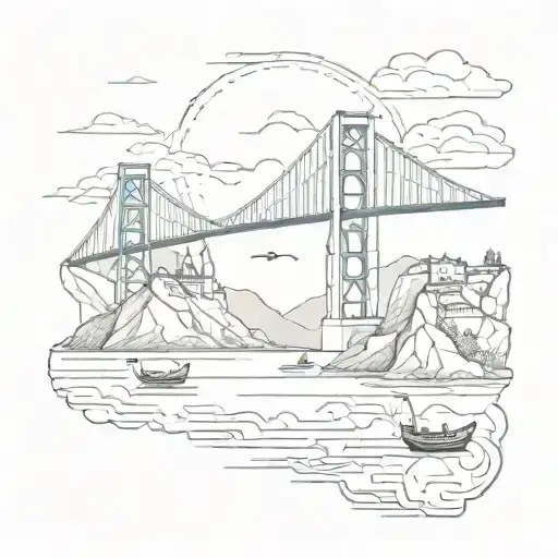 Minimalistic tattoo associated with the East, Istanbul, the tattoo may include the sea, mountains, bridge tattoo design idea
