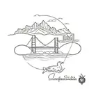 Minimalistic tattoo associated with the East, Istanbul, the tattoo can symbolically include the sea, mountains, bridge tattoo design idea