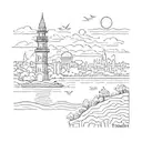Minimalistic tattoo associated with the East, Istanbul, the tattoo may include the sea, mountains, bridge tattoo design idea