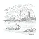 Minimalistic tattoo associated with the East, Istanbul, the tattoo may include the sea, mountains, bridge tattoo design idea