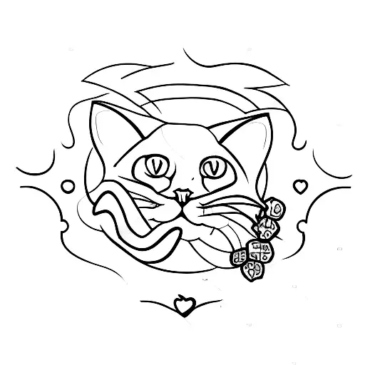 A minimalist tattoo of a black cat with a heart-shaped nose tattoo design idea