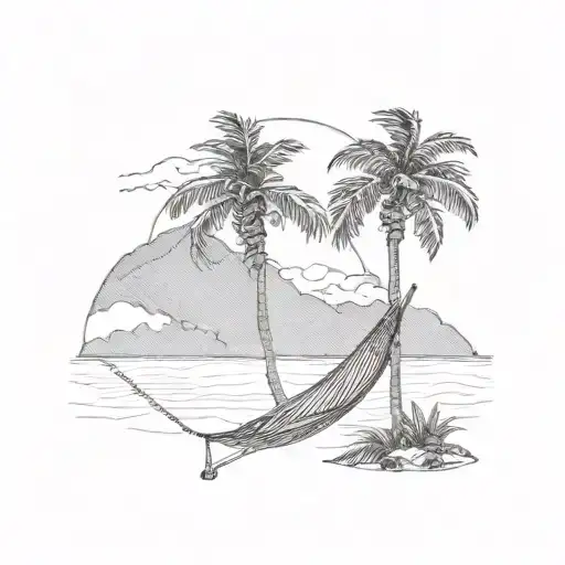 palm trees hammock beach ocean sunset tattoo design idea