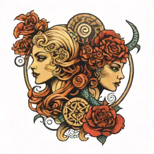 Aries and Aquarius sign's intertwined for female tattoo design idea