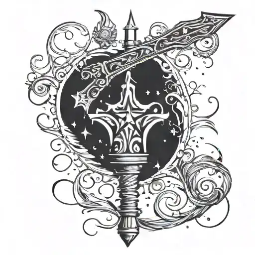 magic wand casting a spell of dark and light tattoo design idea