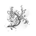 A chef's knife intertwined with a coffee bean vine tattoo design idea