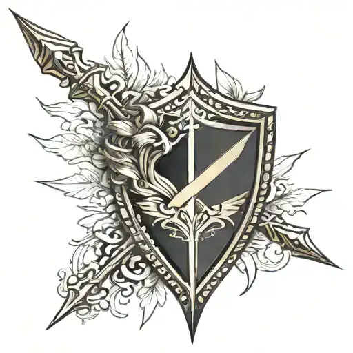 black and gold spear and shield  tattoo design idea