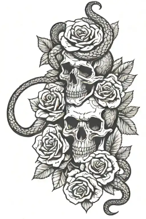 Snake wrapped around entire arm with roses and skulls around  tattoo design idea