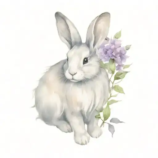 lionhead bunny floral lilac branch tattoo design idea