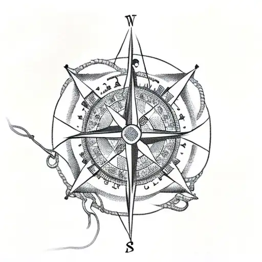 compass with ship ropes and an anchor tattoo design idea