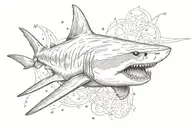 realistic calm tiger shark with star details tattoo design idea