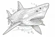 realistic calm tiger shark with star details tattoo design idea