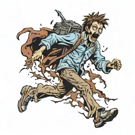Person running from zombies tattoo design idea