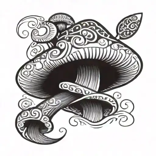 mushroom surfing doing the shaka sign   tattoo design idea