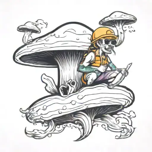 mushroom surfing doing the shaka sign tattoo design idea