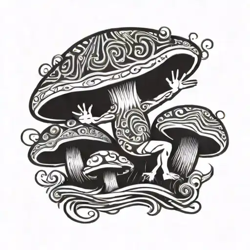 mushroom surfing doing the shaka sign tattoo design idea