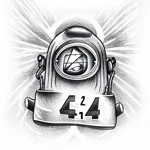 kid with a bag with a number 44 goes downstairs of UFO tattoo design idea