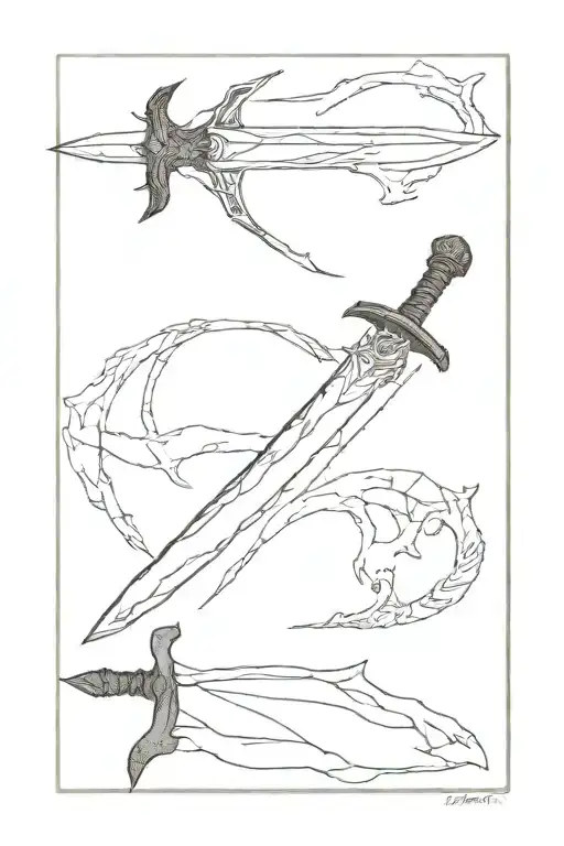 a simple english long sword from skyrim wrapped in dova ruins tattoo design idea