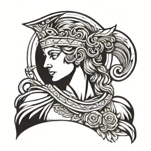 A tattoo design of the Greek goddess Athena in a blackwork style tattoo design idea