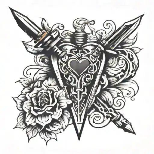 switchblade with a heart   tattoo design idea