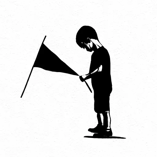 child holding a red flag tattoo design idea