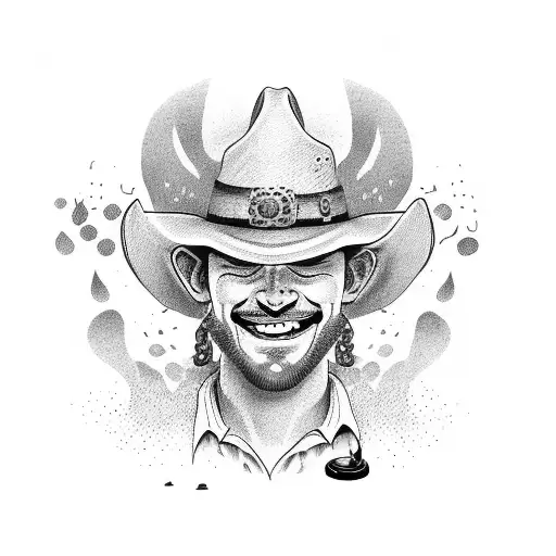 cowboy drinking red wine and laughing tattoo design idea